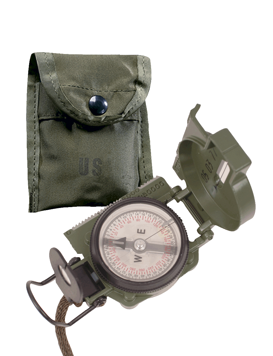 MILITARY ISSUE LENSATIC COMPASS PHOSPHORESCENT LUMINOUS DIAL WITH NYLON OD POUCH 